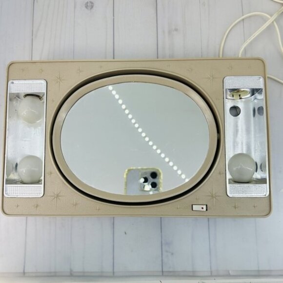 Vintage Beige Lighted Makeup Magnifying Mirror Starburst Glam Kitsch - Picture 3 of 16